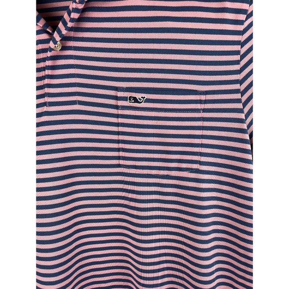 Men's Vineyard Vines Striped Pink Blue Polo w/Pocket - Picture 4 of 6